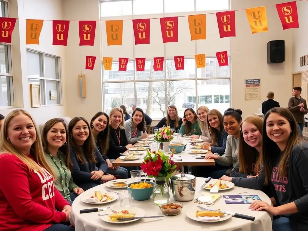 A vibrant image of USU members enjoying a social gathering, with food, music, and laughter, highlighting the fun and inclusive atmosphere of our social events.