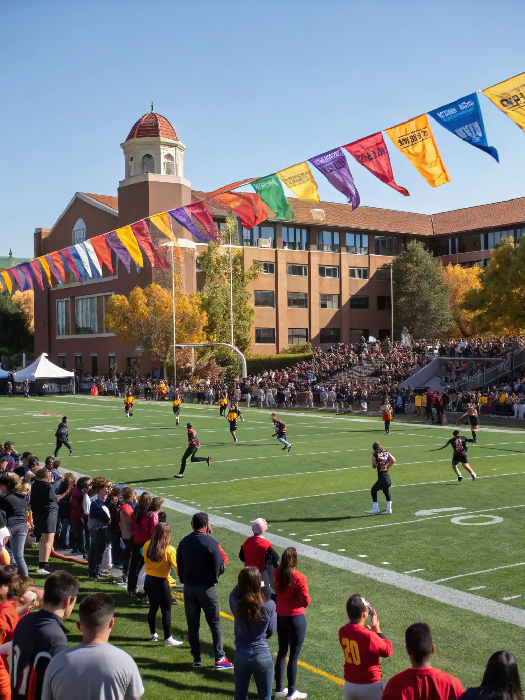 USU sports club members participating in a friendly sports tournament, with diverse teams competing and celebrating sportsmanship and healthy competition.