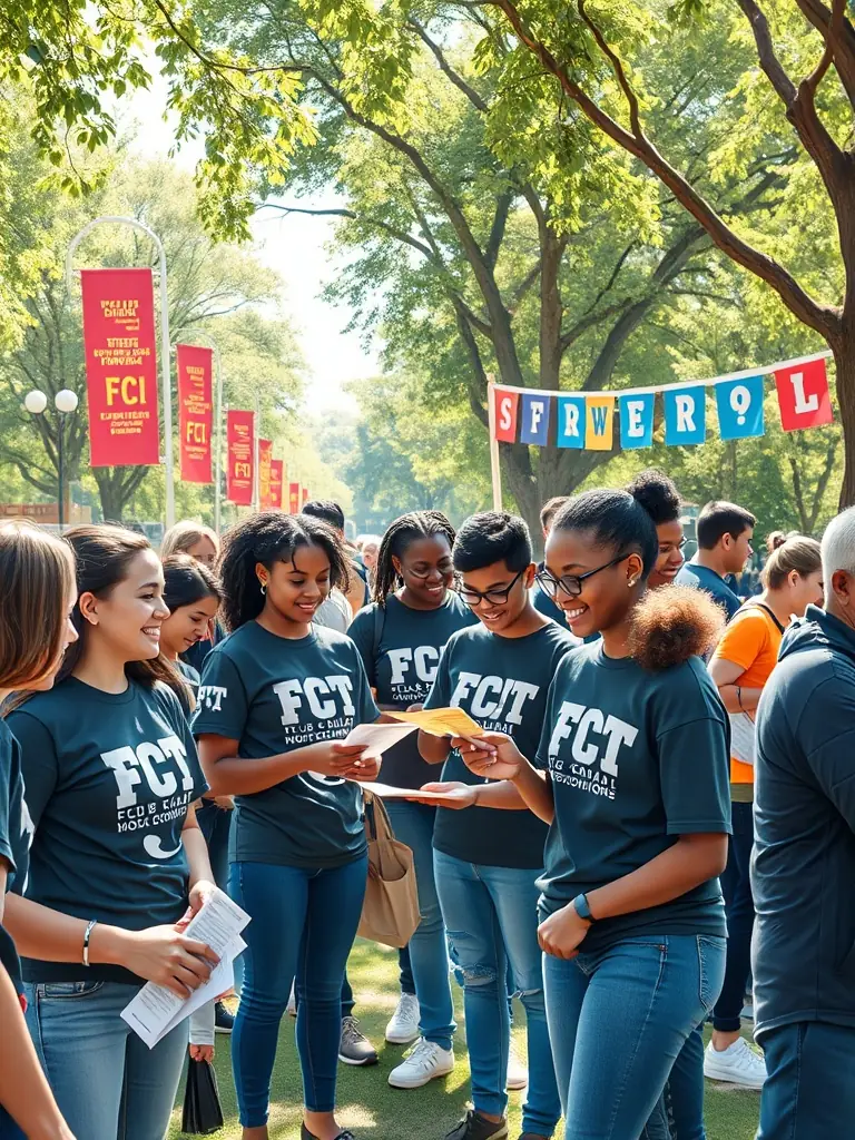 A photo of USU sports club members volunteering at a local community event, wearing ASS AMICALE DES JOUEURS DE L’USU branded shirts and interacting positively with community members.