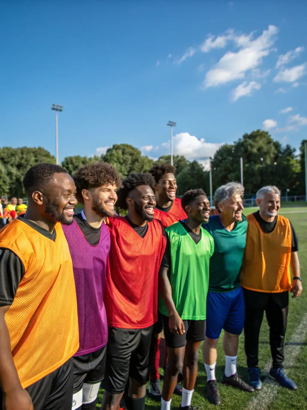 A vibrant photo capturing USU players participating in a friendly football match, showcasing teamwork and sportsmanship.