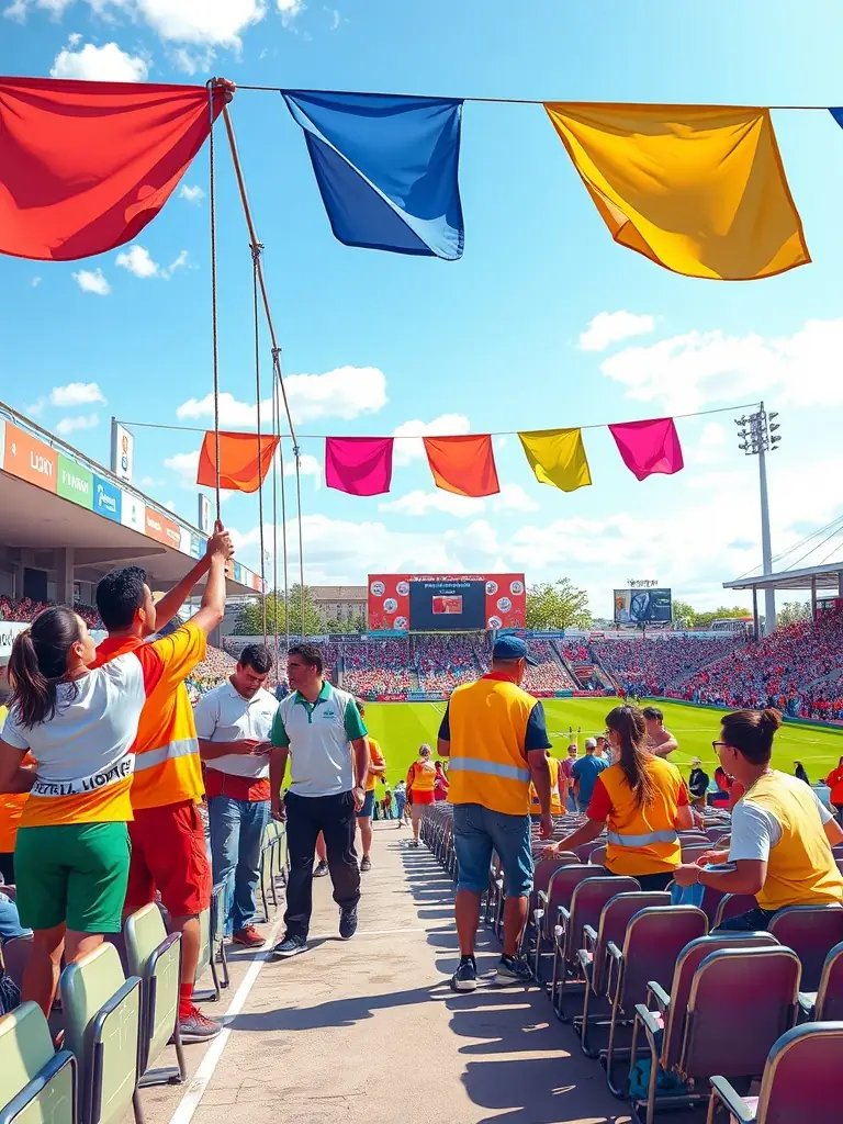Volunteers from ASS AMICALE DES JOUEURS DE L’USU assisting with a community sports event, demonstrating their commitment to social responsibility.